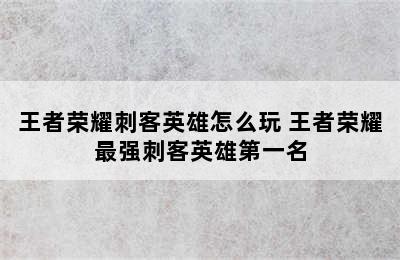 王者荣耀刺客英雄怎么玩 王者荣耀最强刺客英雄第一名